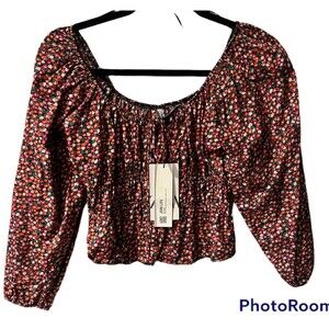 Zara Crop Top Womens Sz S Floral Puff Sleeve Ruched cottagecore Blogger Fave New